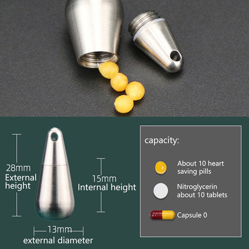 1Pc Mini Medicine Pill Box Pure Titanium Waterdrop Pendant Small Pill Bottle