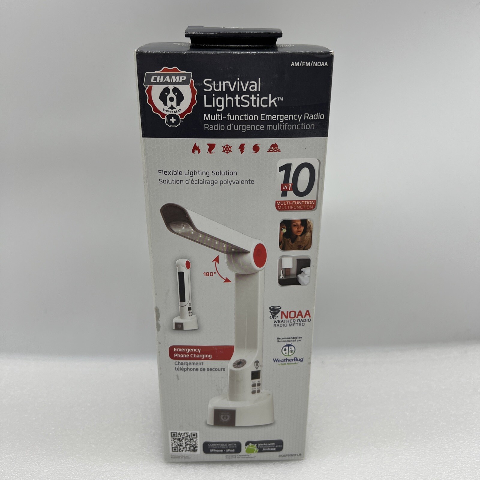 CHAMP RCEP500FLR 10 – in-1 Survival Light Stick New! Hand Crank Solar