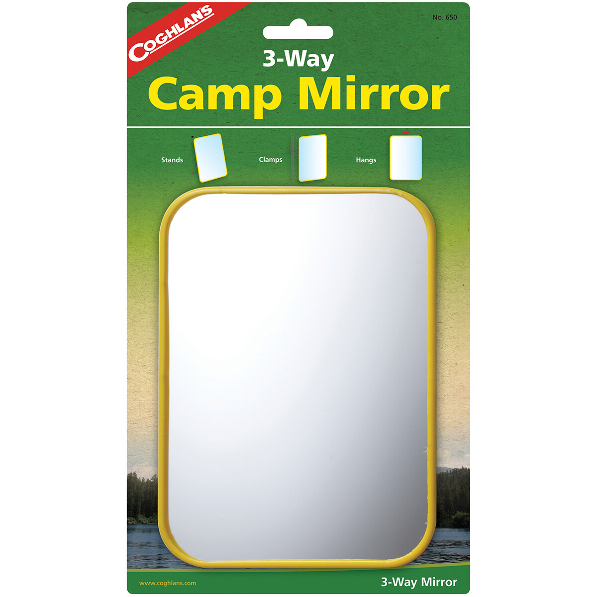 Coghlan’s 3-Way Camp Mirror, Colorful Plastic, Clamps w/ Hook Signal Survival