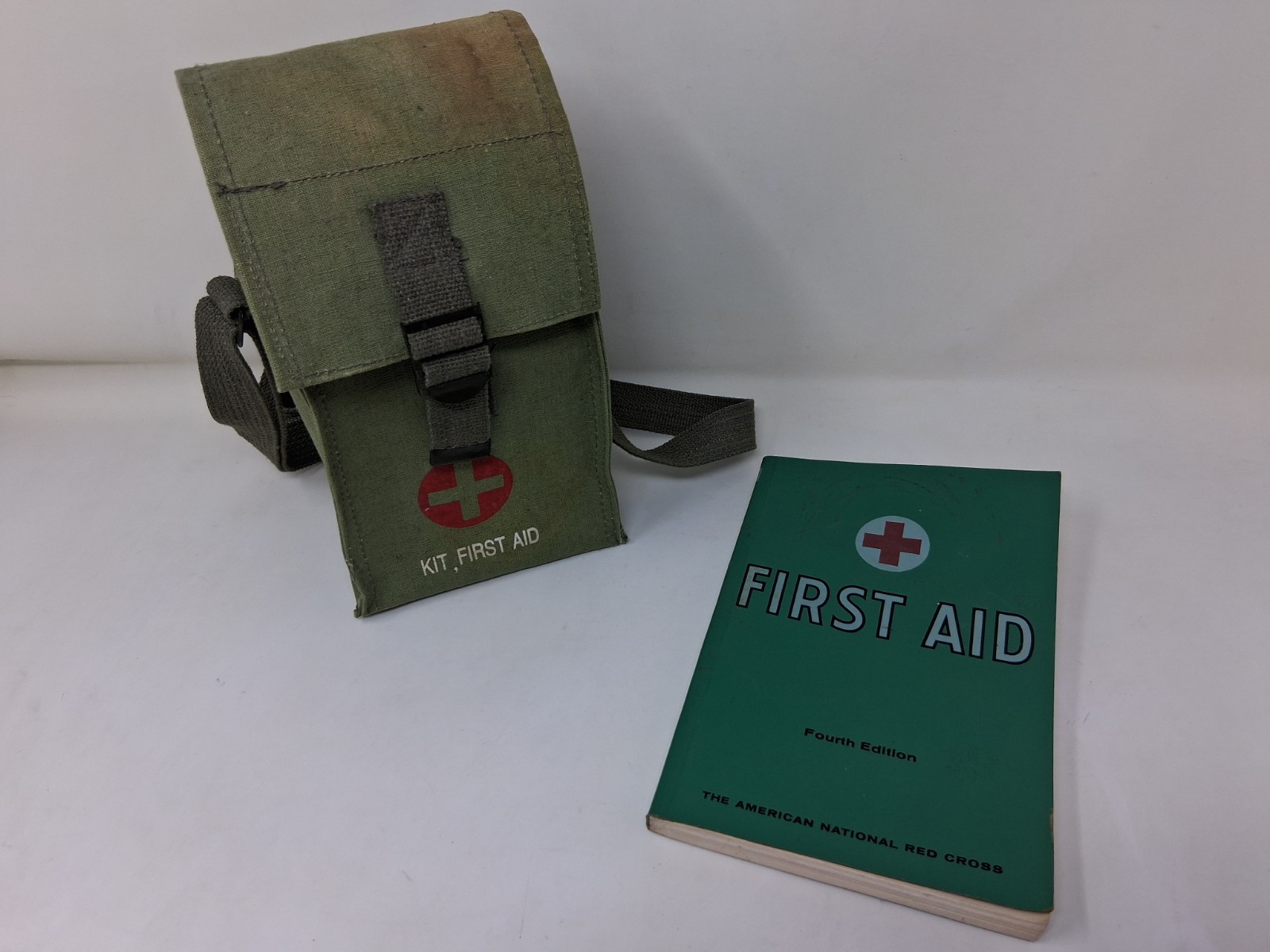 Vintage First Aid Kit Olive Drab Outdoor Jungle Survival Gear BAG + BOOK ONLY