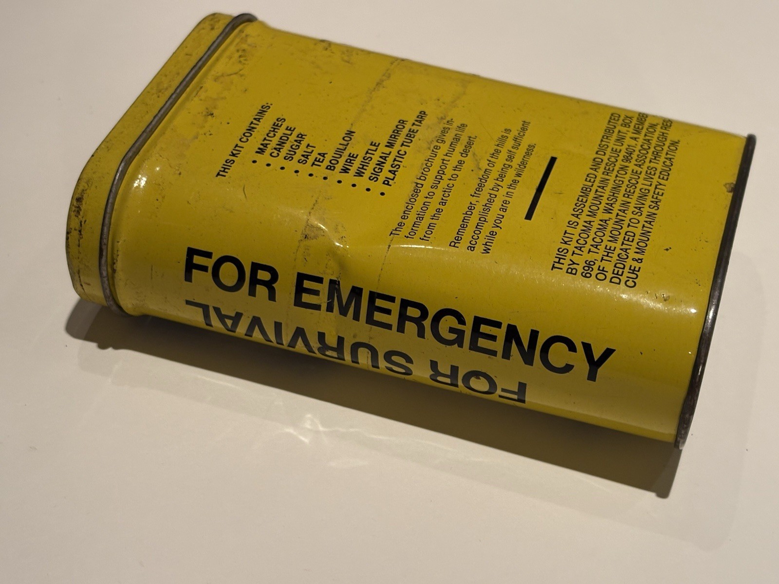 Storm Kit Survival Tacoma Mountain Rescue Unit Filled Container Tin Vintage