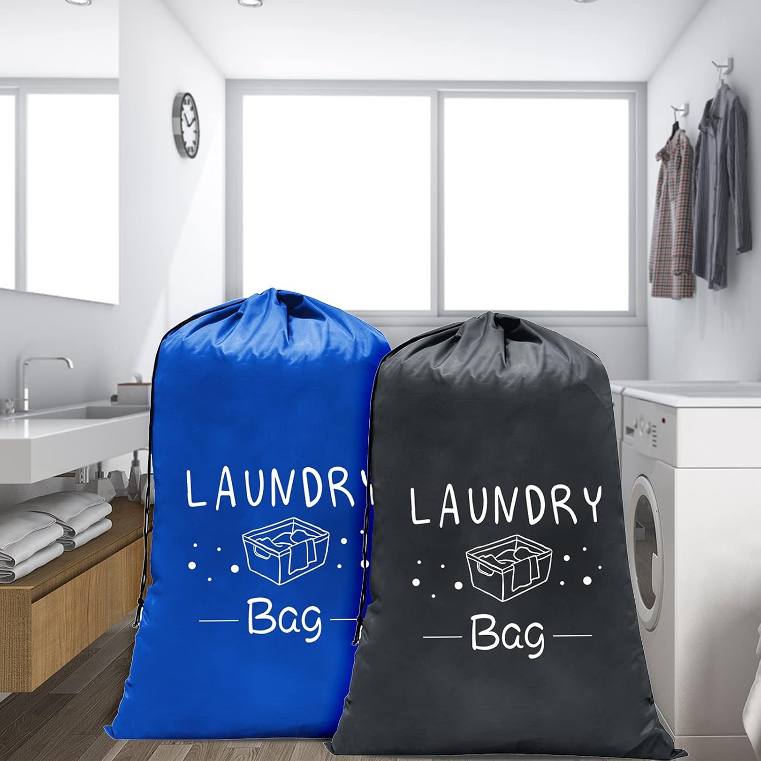 Sylfairy 2 Pack Extra Large Travel Laundry Bag, 24″ x x 36″, Navy+Black