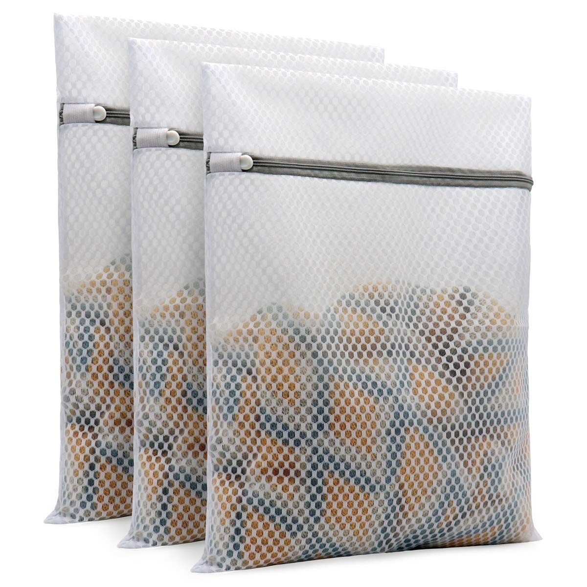 Muchfun 3Pcs Durable Honeycomb Mesh Laundry Bags for Delicates Medium, White
