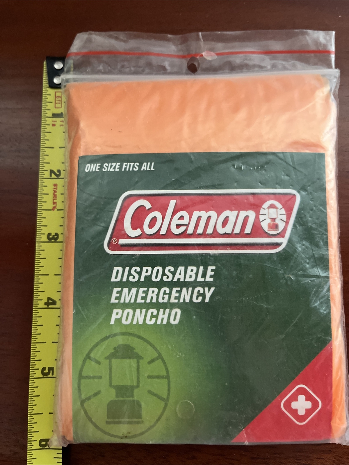 Coleman Poncho Rain Disposable Emergency Bright Orange, One Size, NIP NWT