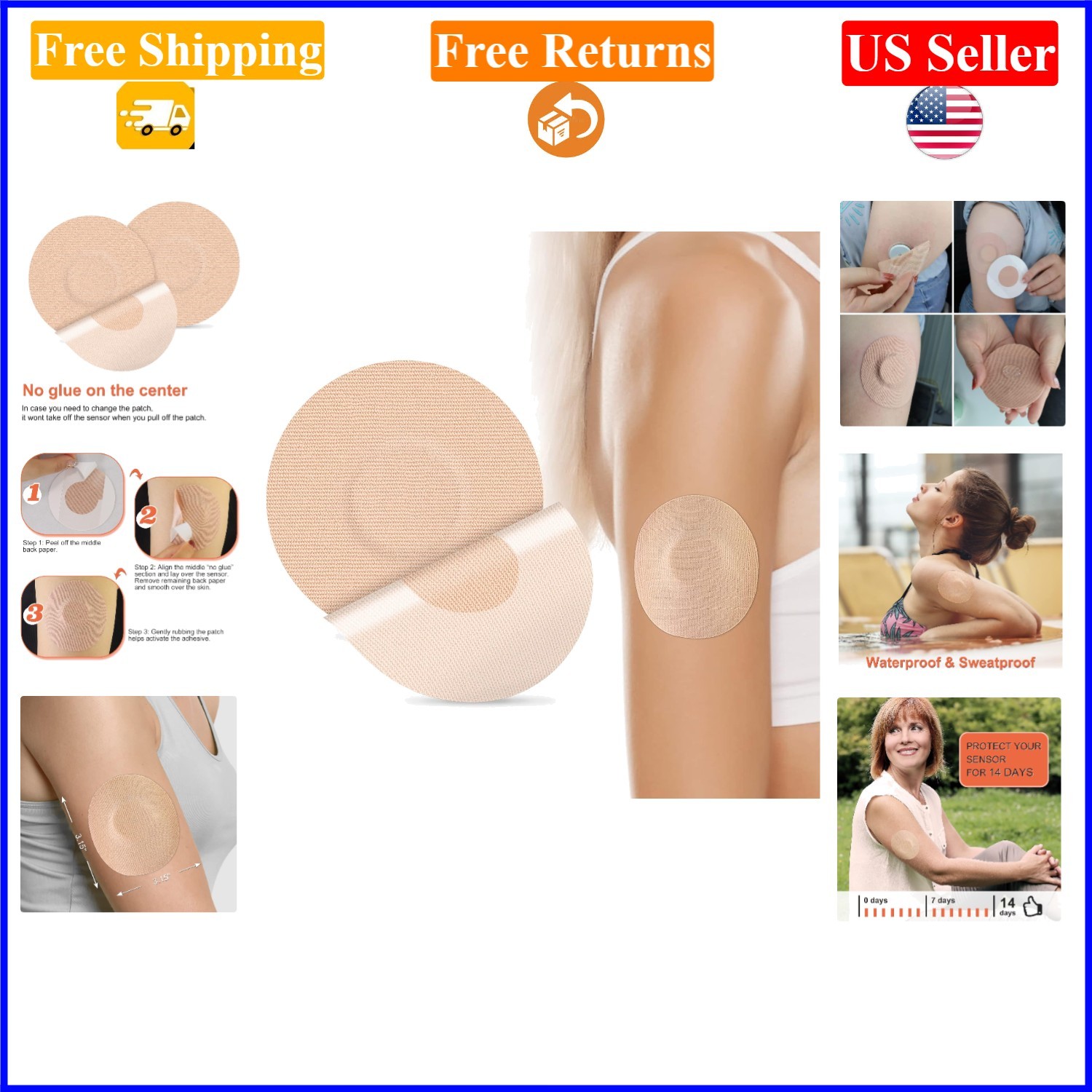 25 Pack Waterproof Latex-Free Libre Sensor Covers for Libre 1/2/3 Plus, Beige
