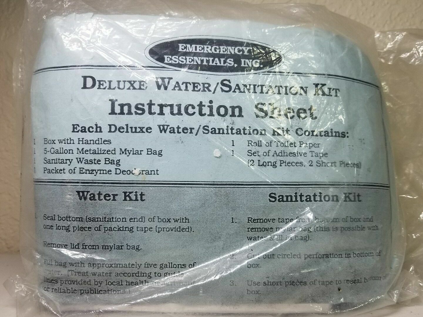 DELUXE WATER / SANITATION KIT EMERGENCY ESSENTIALS INC