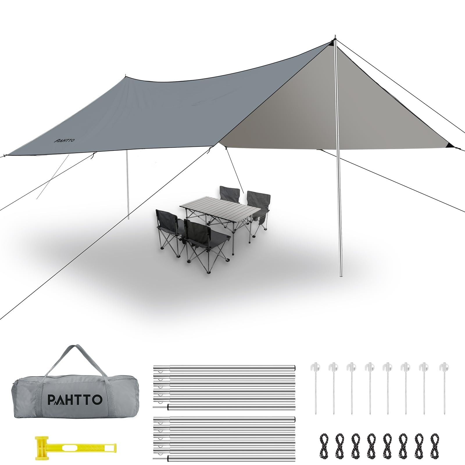 Camping Tarp with Poles, 16×12 Ft Canopy, Extra Large, Gray