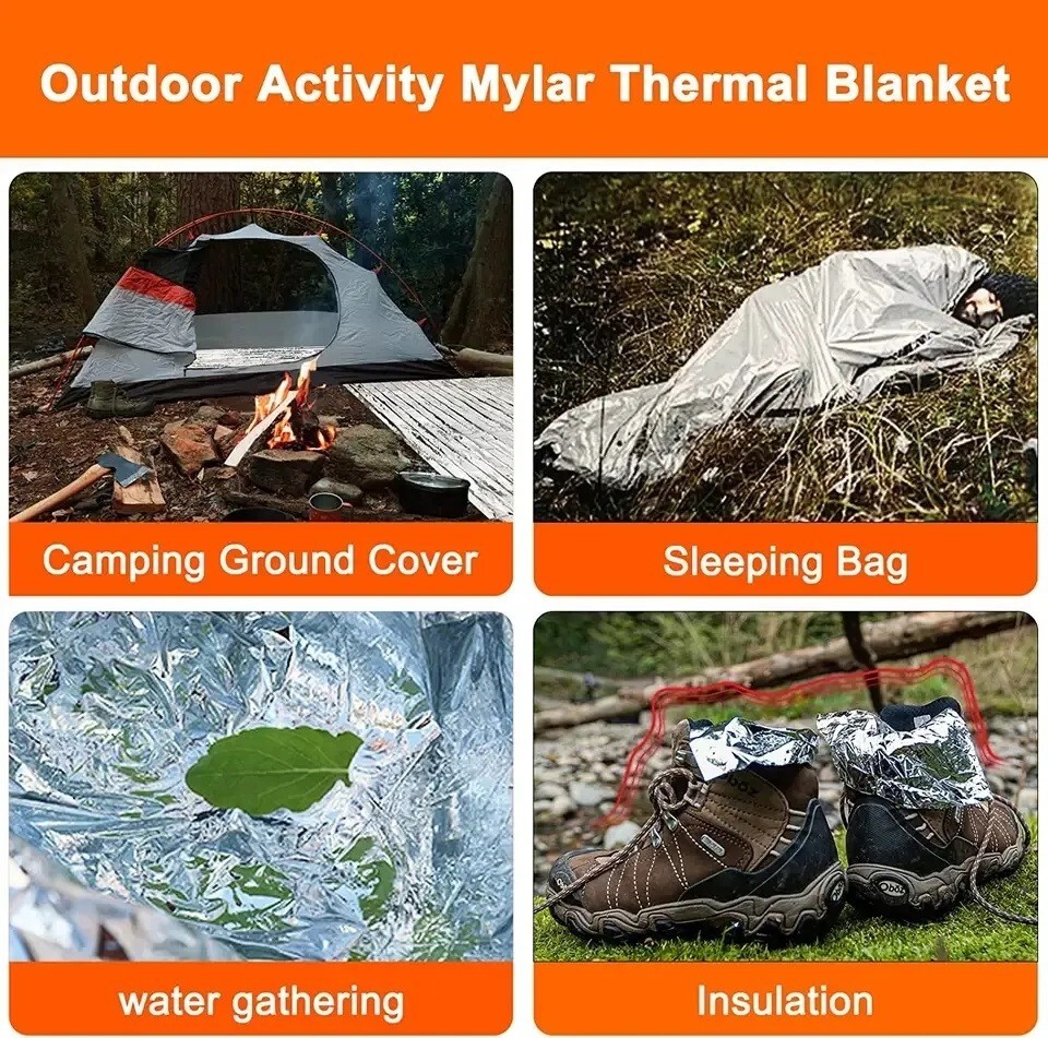 Four (4) Emergency BLANKETS Thermal Survival Safety Insulating Mylar 84″ X52″