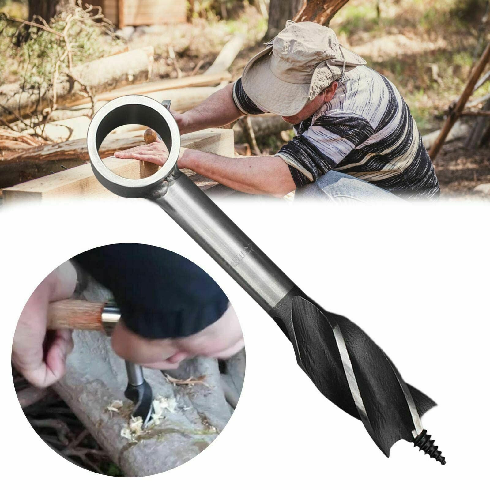 2PC Outdoor Survival Tool Wood Drill Manual Hand Auger Wrench Bushcraft Settlers