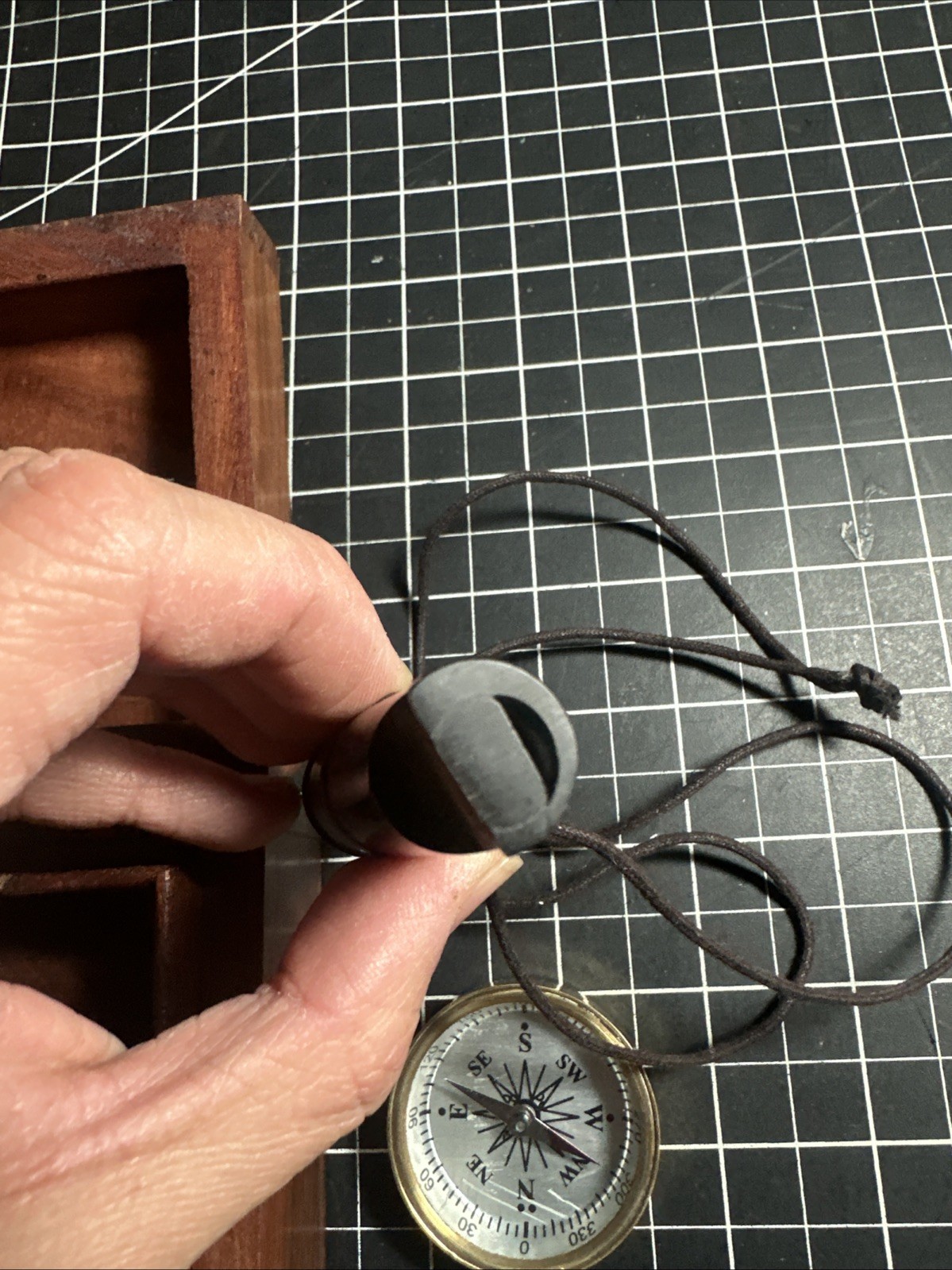 Rose Wood Survival Kit Storage Box With Vintage Compass And Whistle