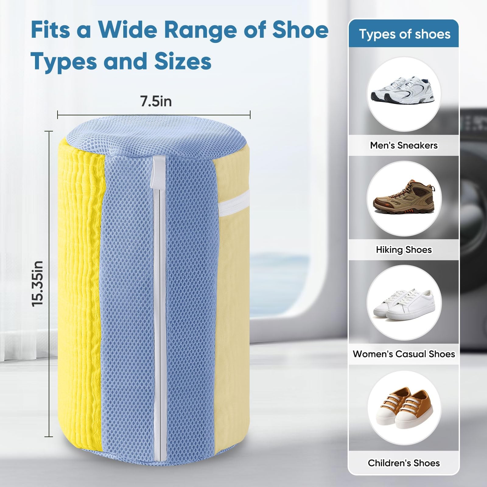 Shoe Washing Machine Bag 2Pack – Reusable 0.47 cubic feet, Yellow