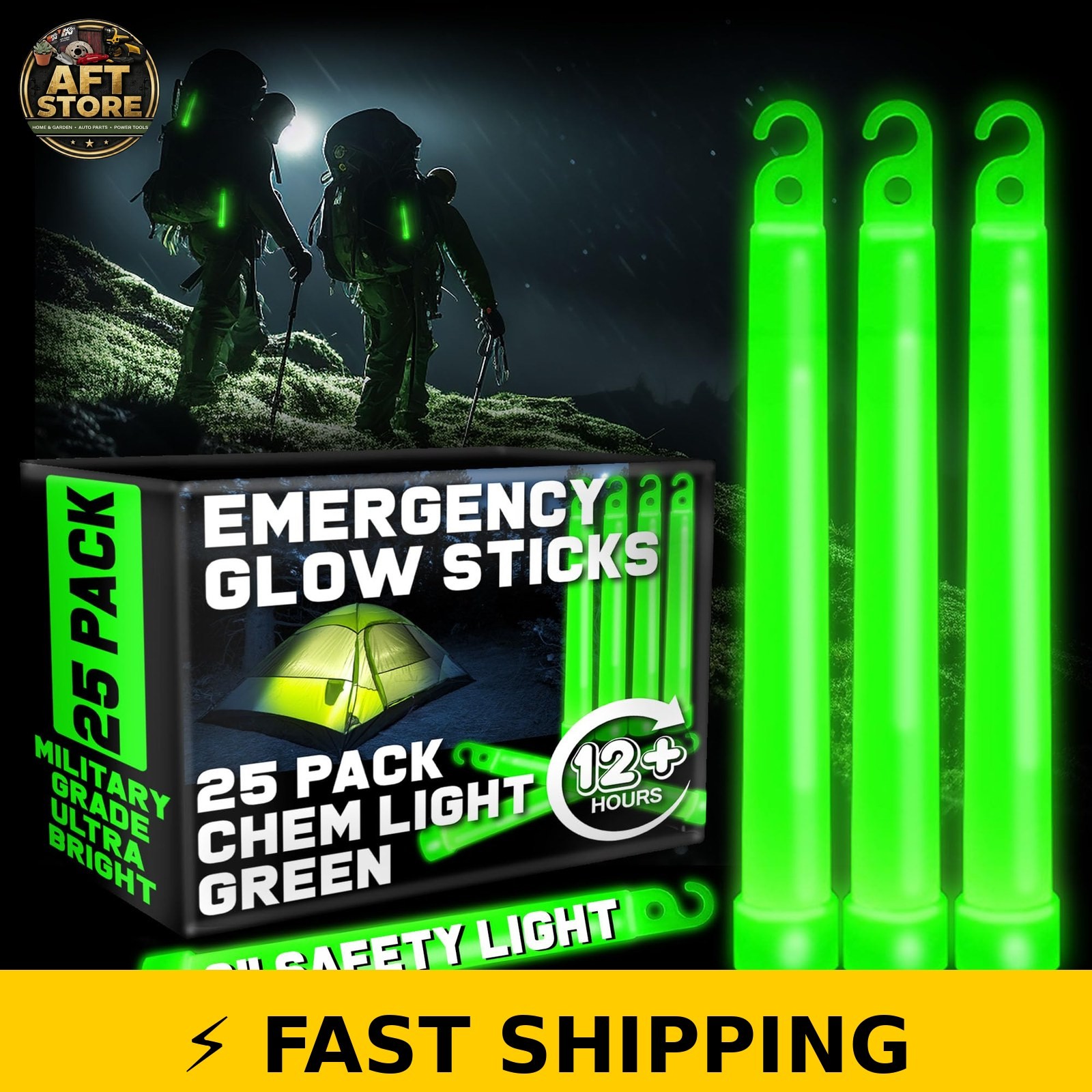 PartySticks Green Glow Sticks – 25 Pack Emergency Light Sticks