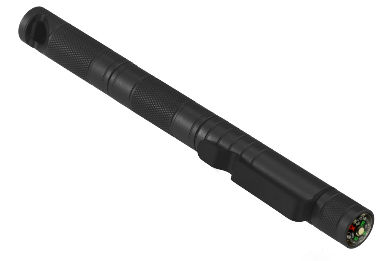 5 in 1 Compact Survival Tool Black Compass Punch Striker Flint Whistle Survival