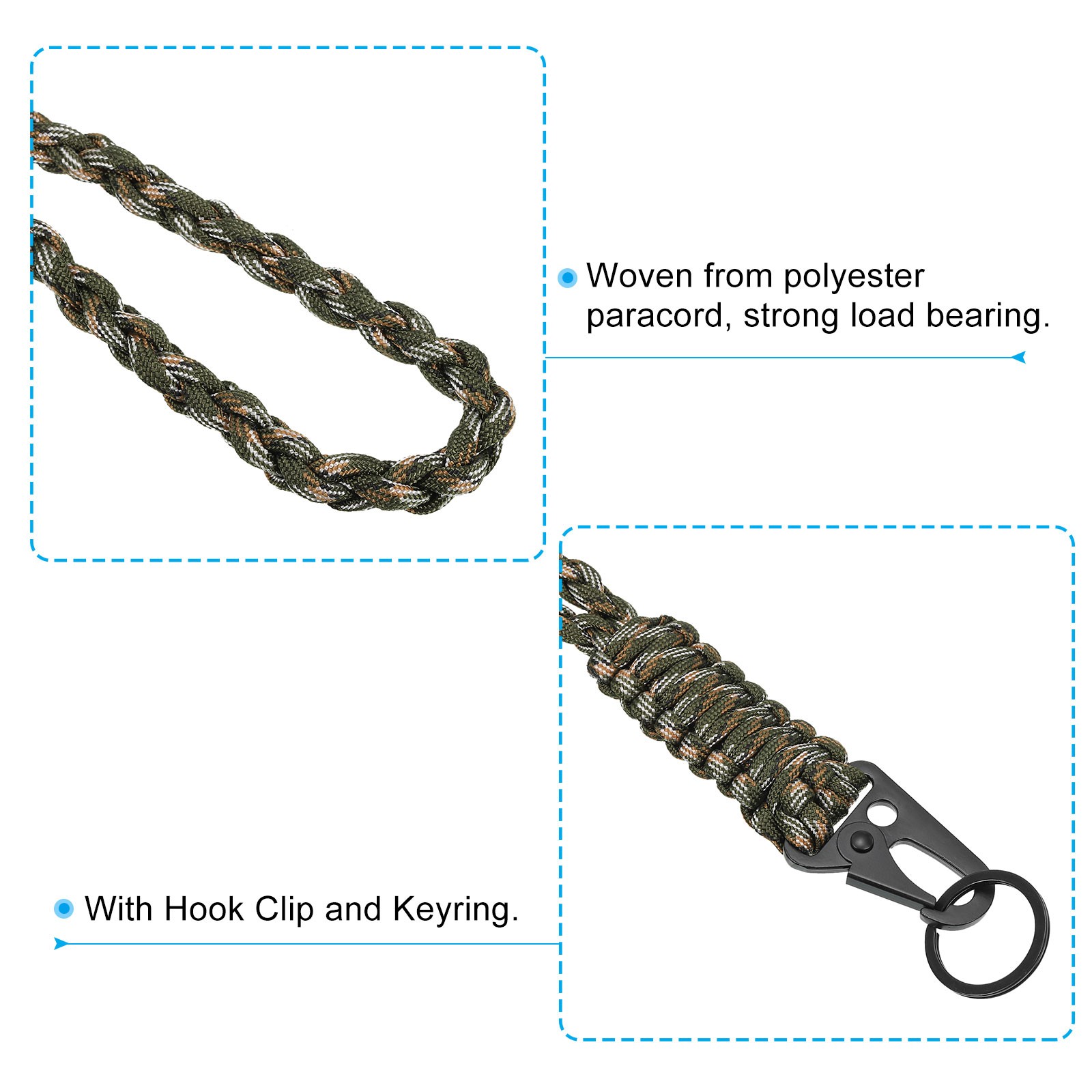 22″ Paracord Neck Lanyard Keychain Braided Strong Lanyard with Camo