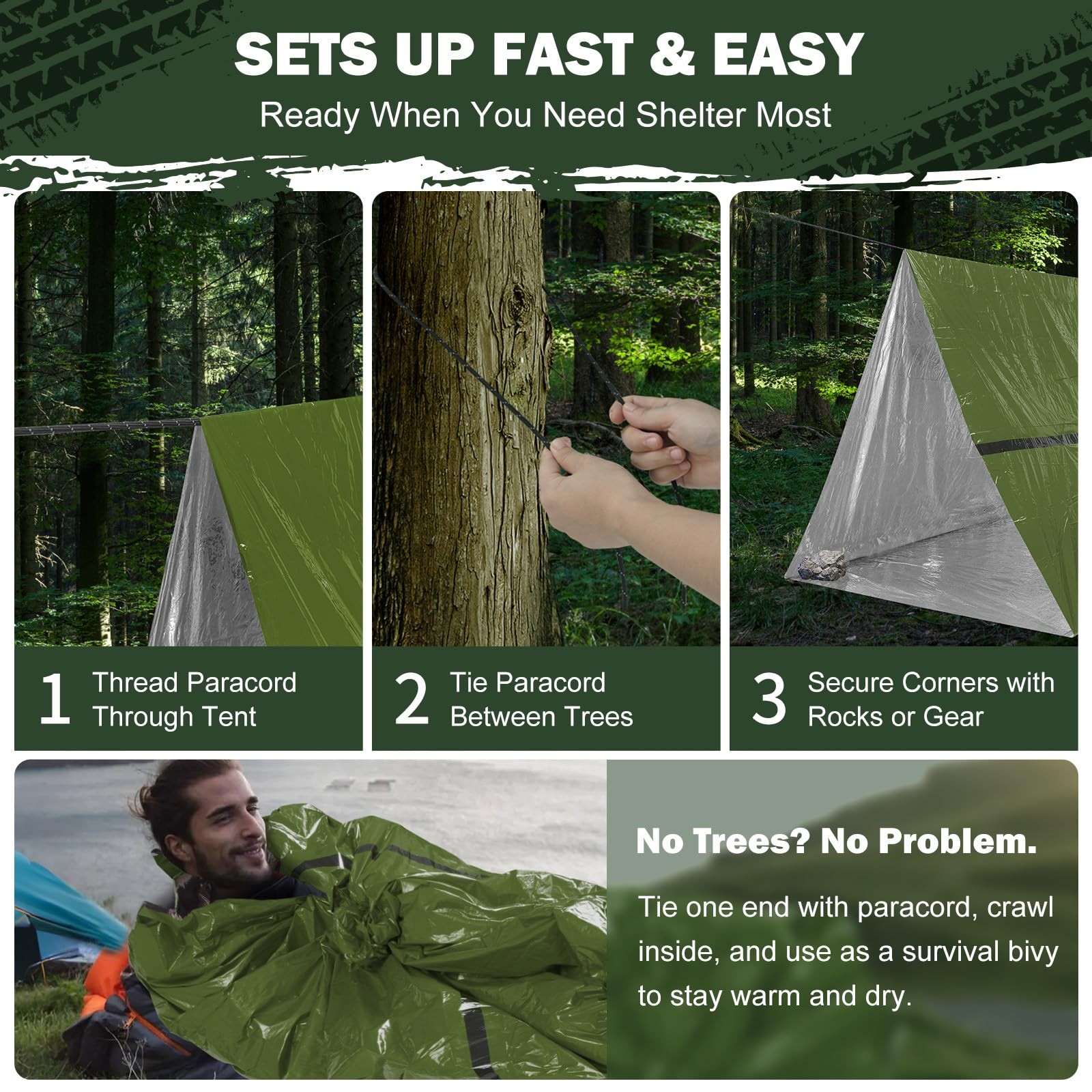 Life Emergency Tent Survival Shelter – 2 Person Mylar Waterproof Tube Tent wi…