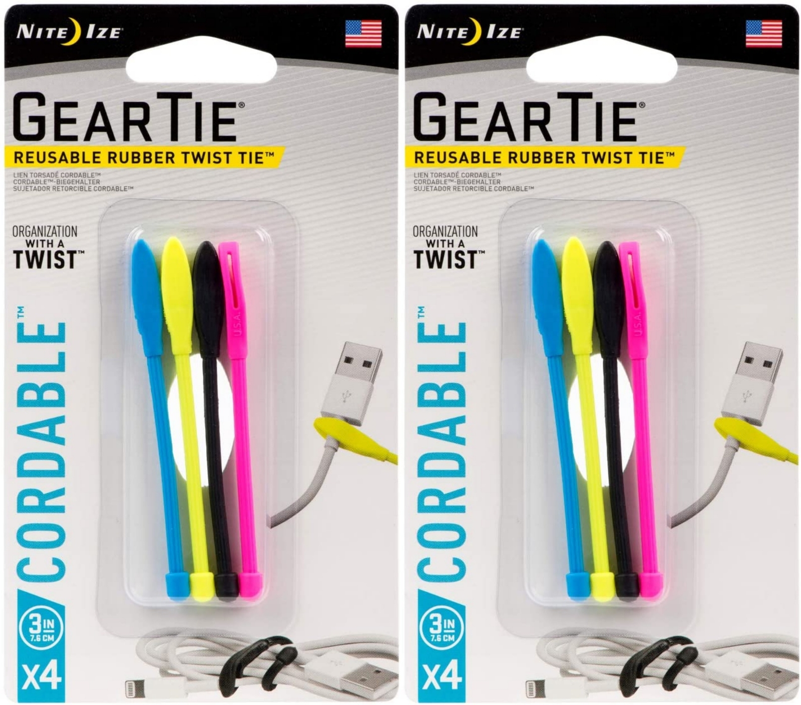 Nite Ize 4-Pack Gear Tie Cordable Twist Tie, 3″ – Assorted Colors (2-Pack)
