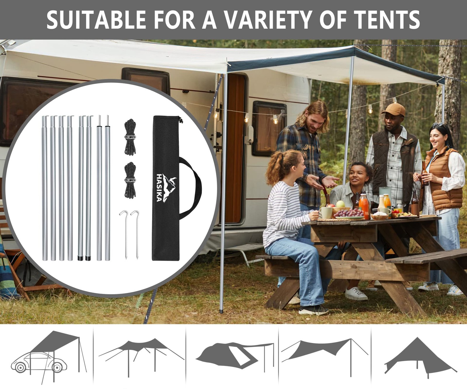 Hasika Camping Tent Pole Repair Kit Including 200 cm x 200 x 200 cm, White