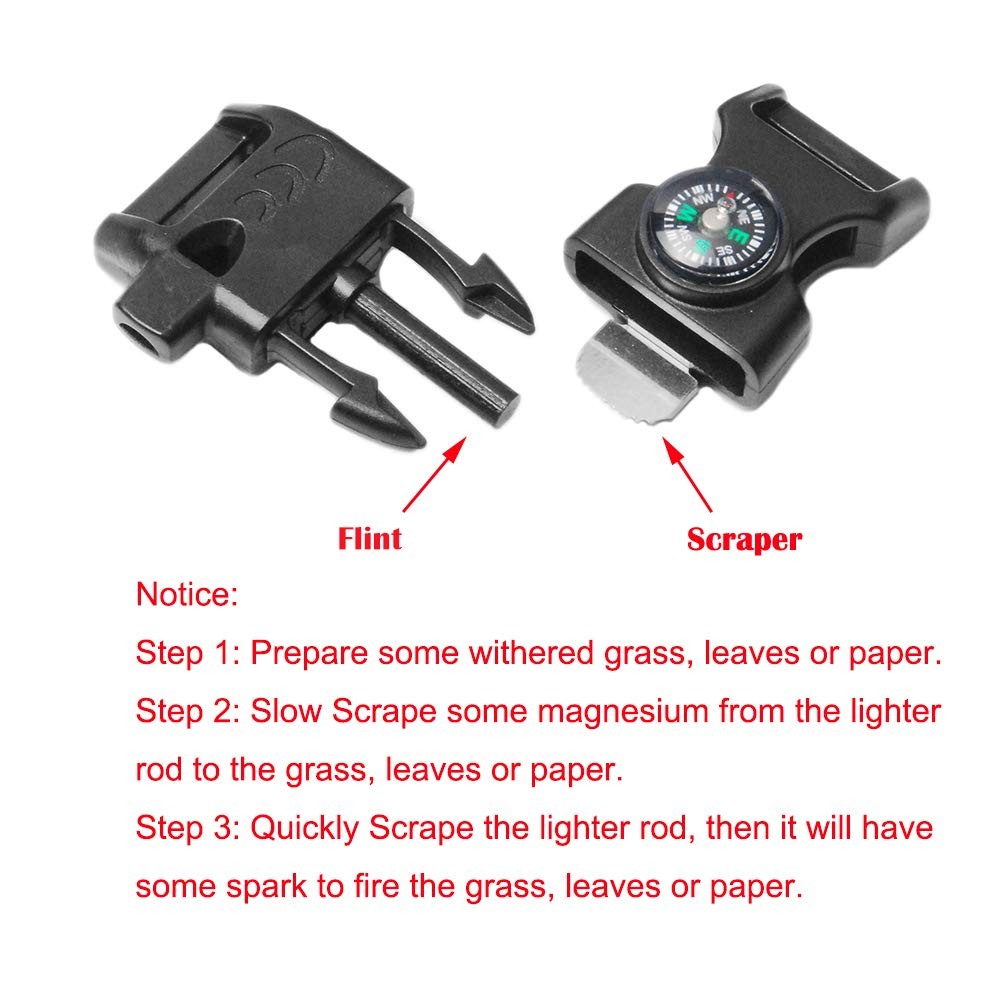 12pcs Pack Mix Colors 5/8″ Compass Flint Scraper Fire Starter Whistle Buckle …