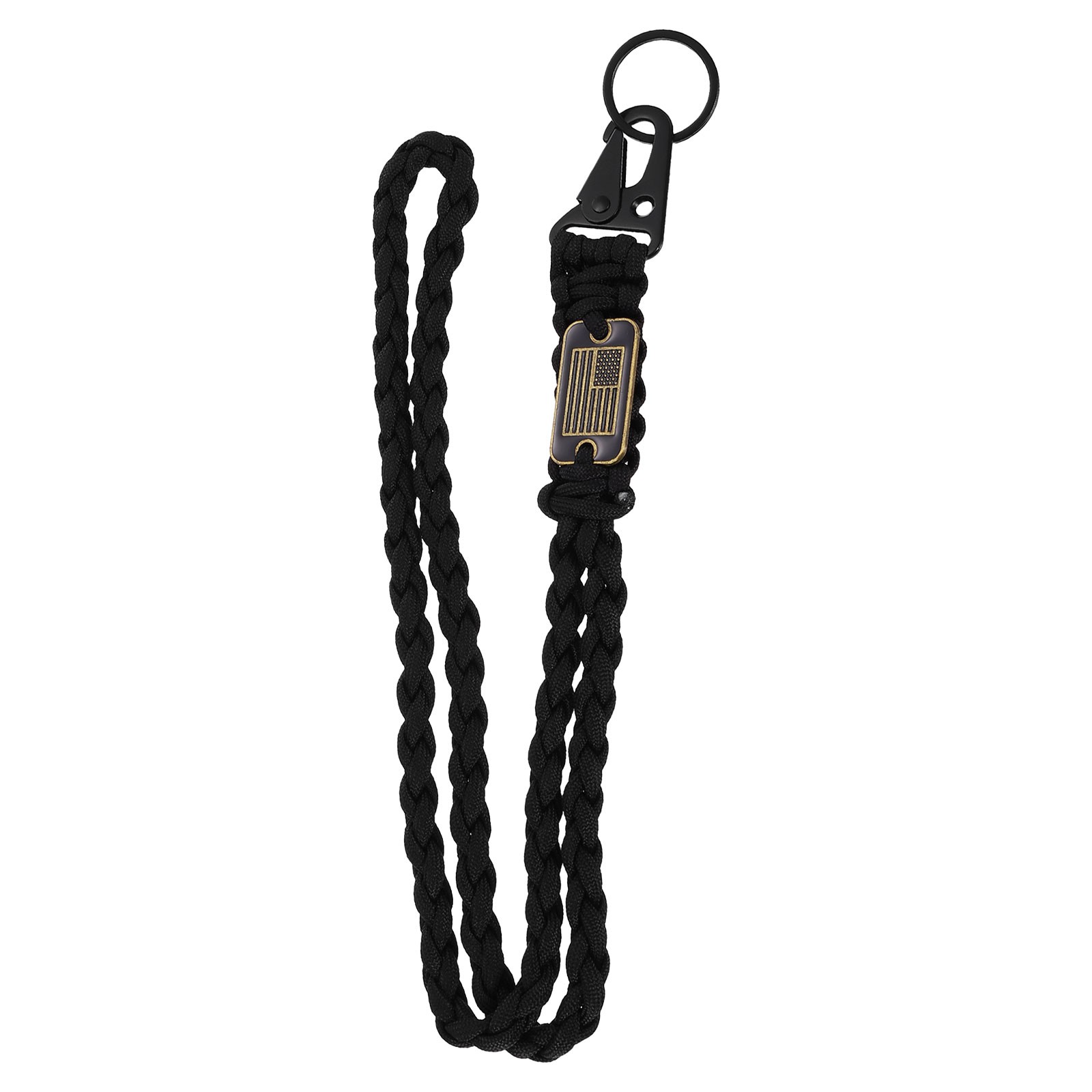 Paracord Lanyard, Strong Lanyard with USA Flag, Black