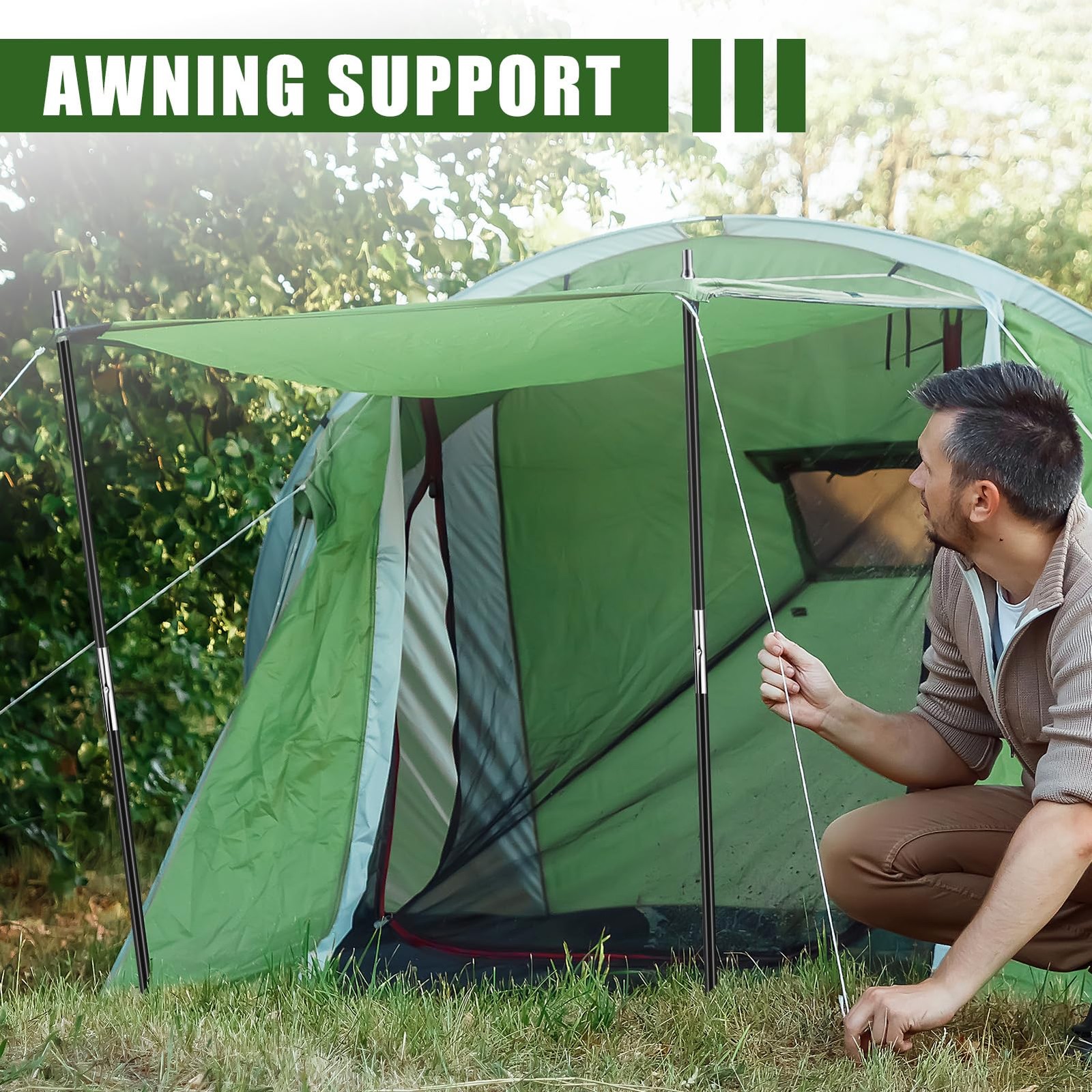 Yaocom 13.25ft 8.5mm Fiberglass Tent Poles Replacement 13.25ft, silver, black