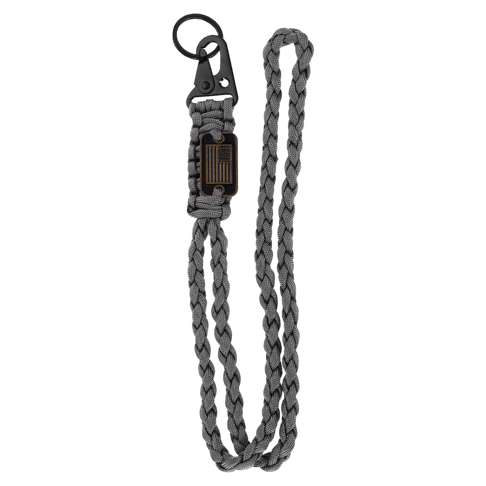 Paracord Lanyard, Strong Lanyard with USA Flag, Grey