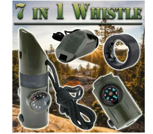 7 in 1 Compass Light Fire Starter Emergency Whistle Survival Camping Multi Tool