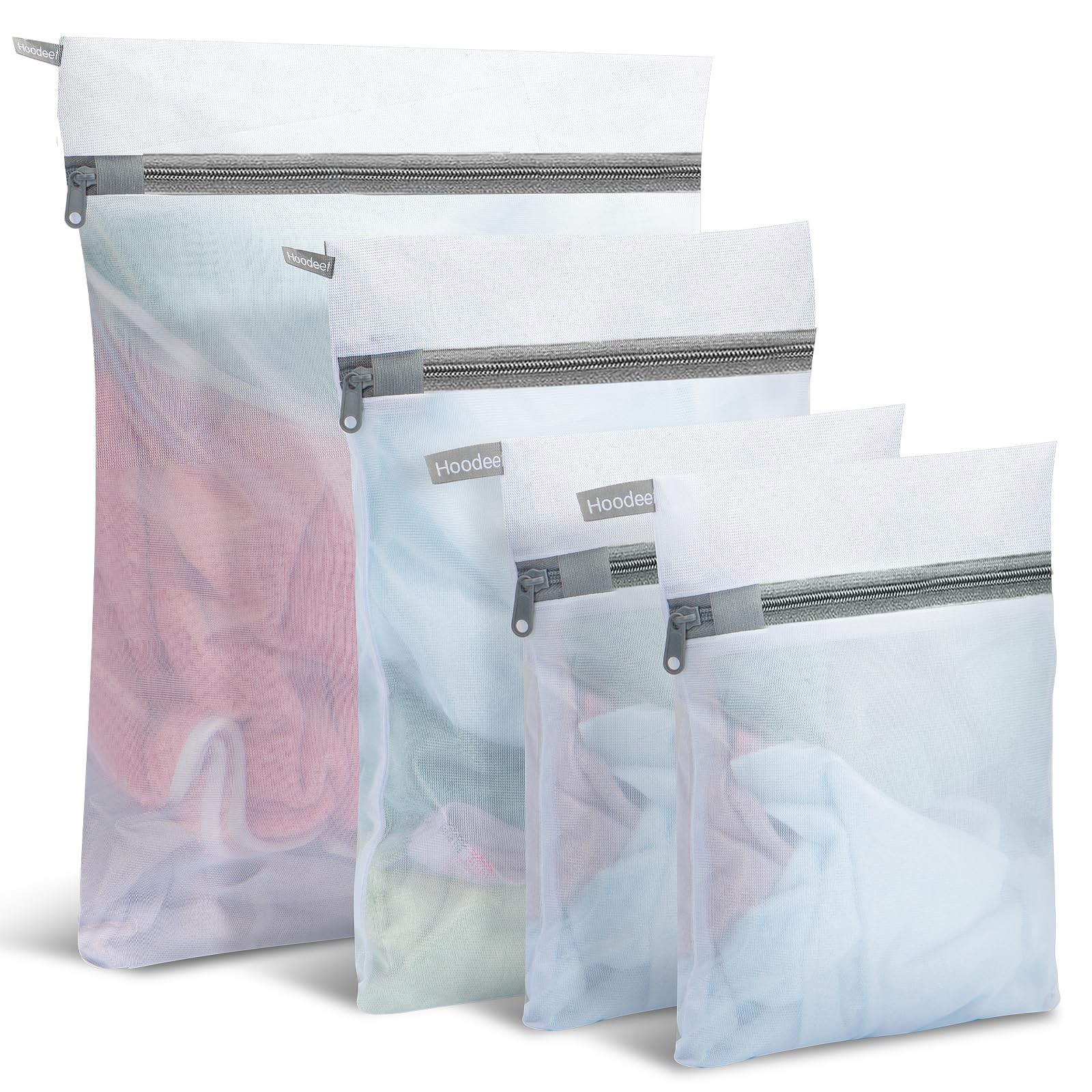 Hoodeet Mesh Laundry Bags for Delicates, 1Large,1Medium,2Small(4Pcs), White