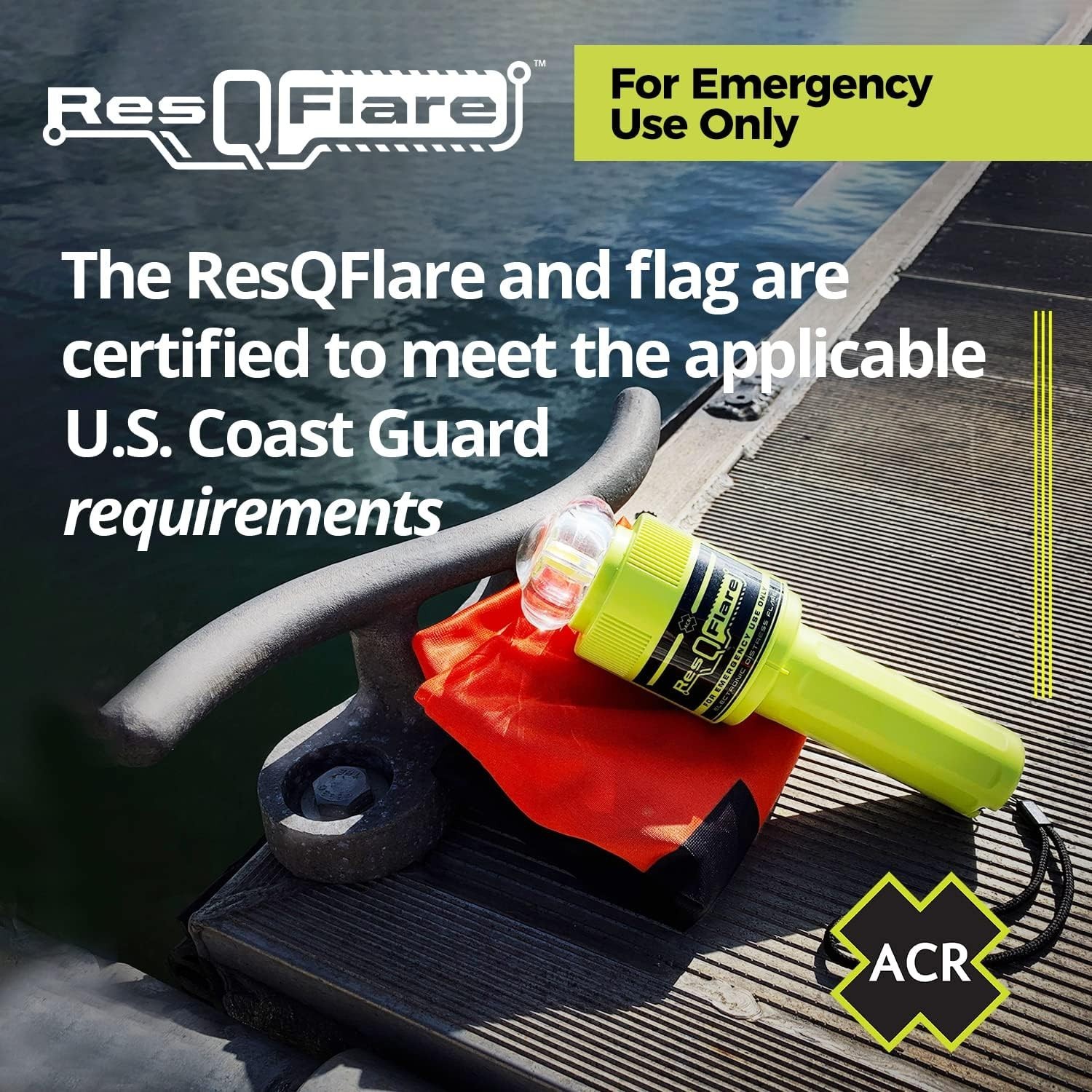ResQFlare Electronic Distress E-Flare with Distress Flag – USCG Approved Safety