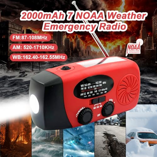 Hand Crank Emergency Radio, AM/FM/NOAA Weather Radio with 2000mAh/7400mWh