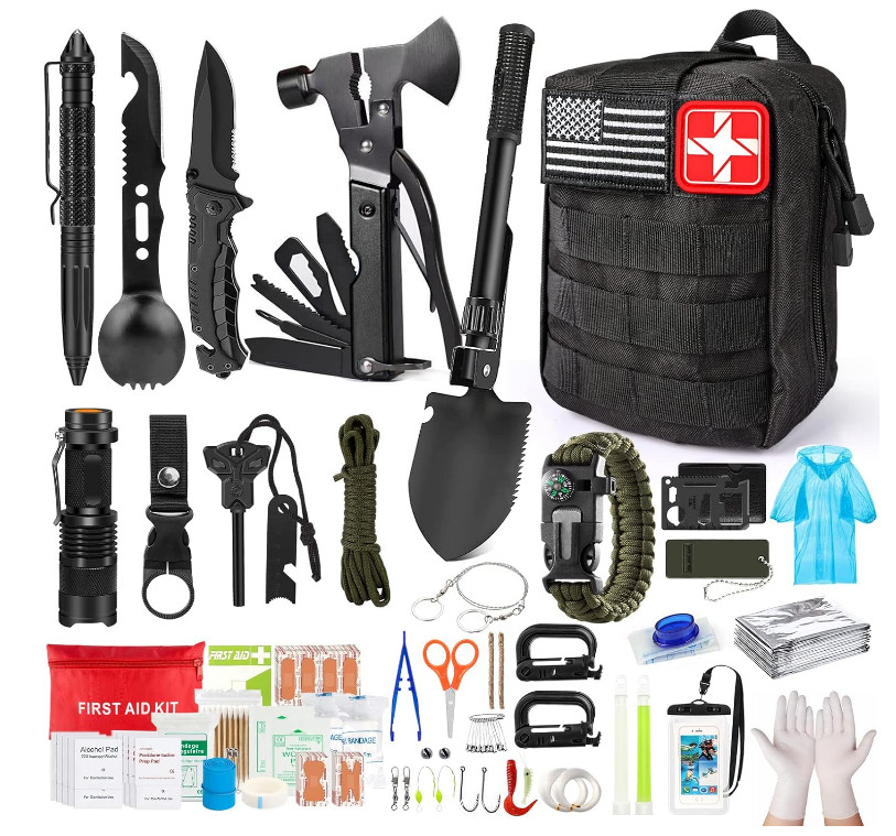Emergency Survival Kit Bag First Aid Bug out Tactical Prepper Kit 222 Pcs Bag