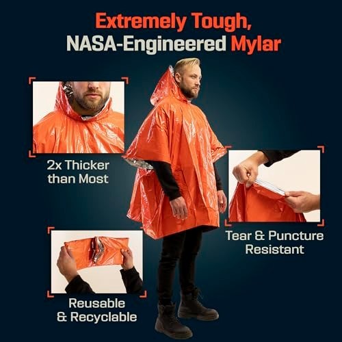 Lightweight Emergency Mylar Poncho with Hood – Compact Survival Rain Gear for Hi