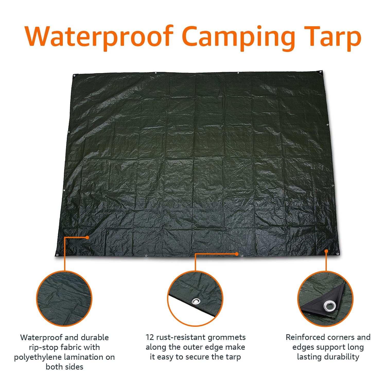 Amazon Basics Waterproof Multipurpose Camping 7.5 Feet x 9.5 Feet, Dark Green