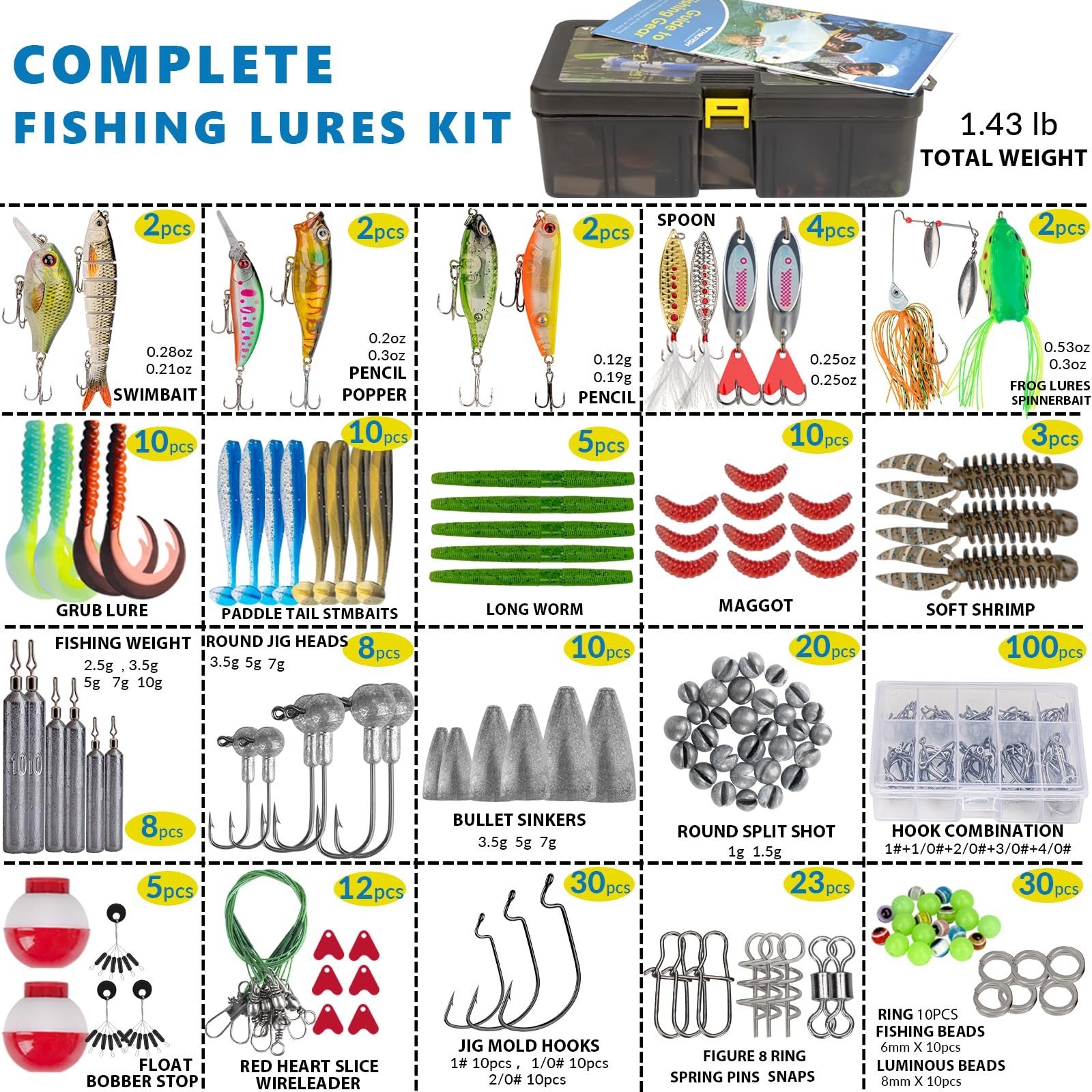 THKFISH Fishing Lures Kit, Bass Gear Kit for 299pcs Tackle Box