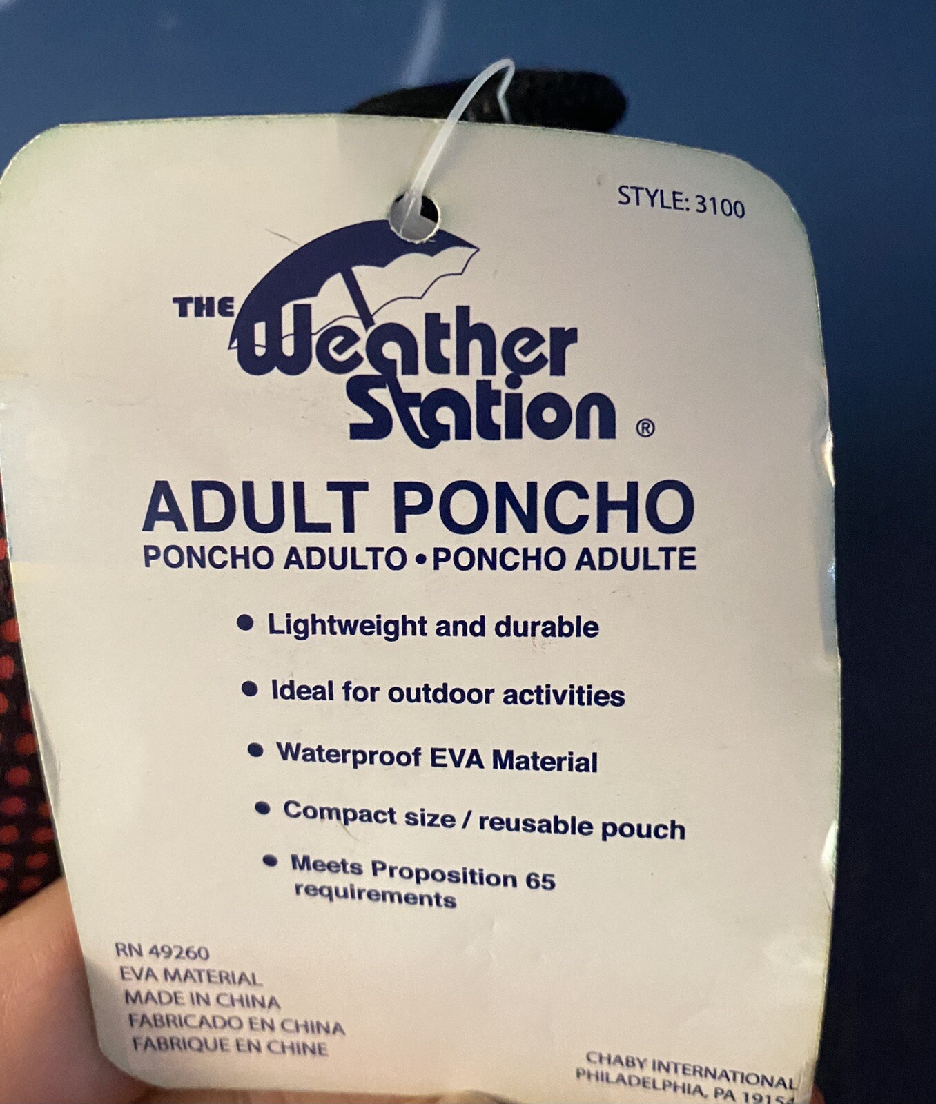 NWT Weather Station Adult Poncho Red