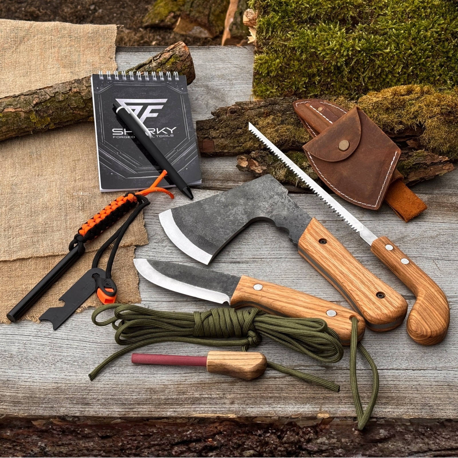 All in 1 Survival Bushcraft Camping Kit Axe Knife Saw Ferro Rod Sharpening Tool