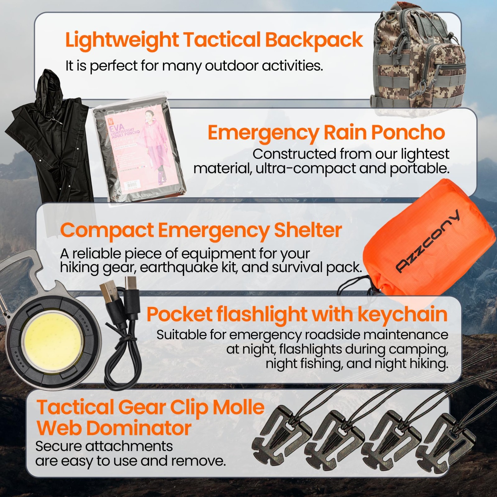 Emergency Survival Kit – First Aid Supplies, EDC Bugout Bag, Tactical Backpack f