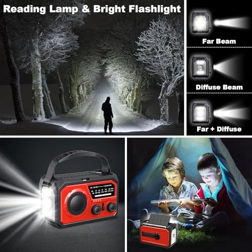 16000mAh Hand Crank Emergency Weather Radio with Wireless Speaker, 59200mWh Red