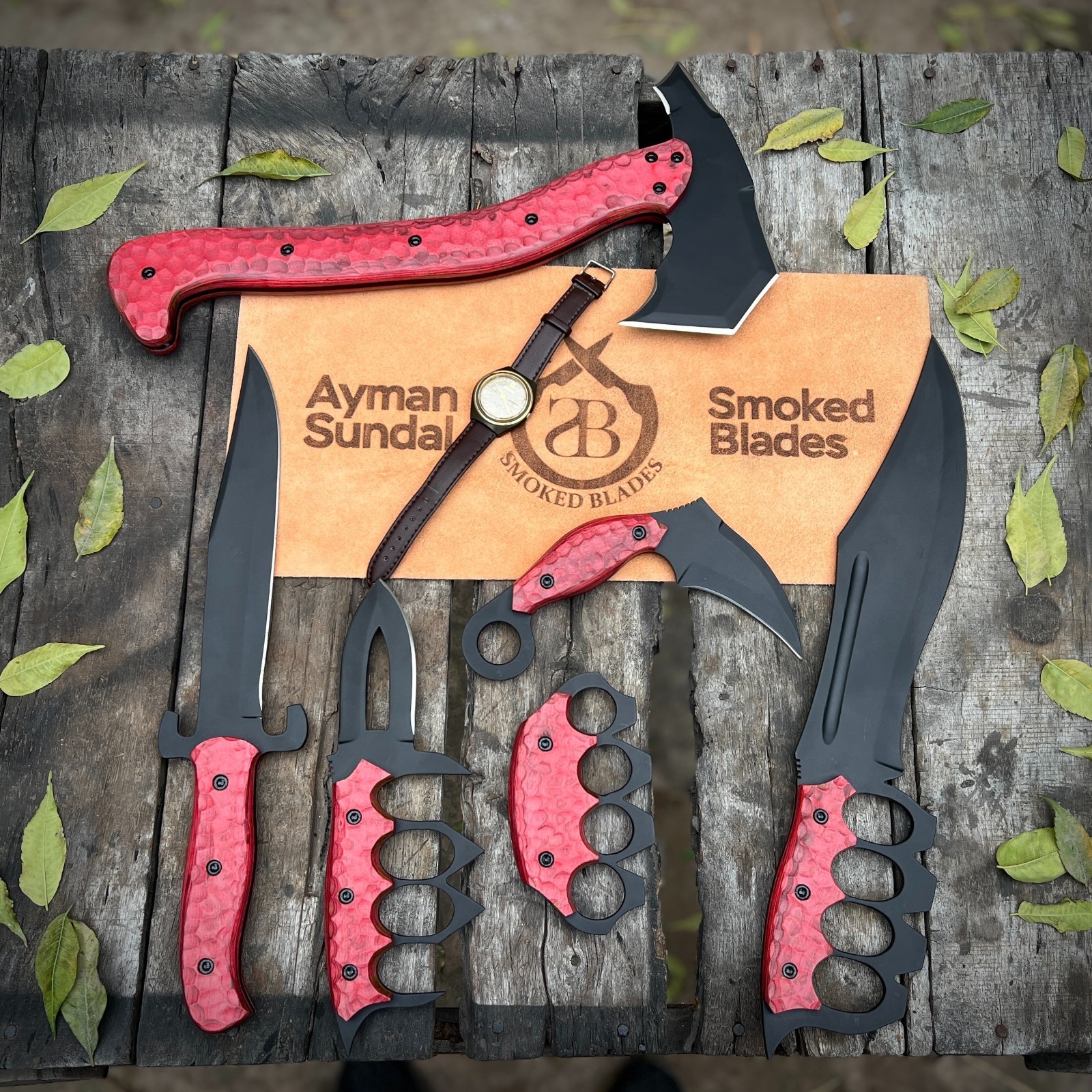 Survival Set Viking Axe Knife & Blade Decorative Display Knives with Red Handles