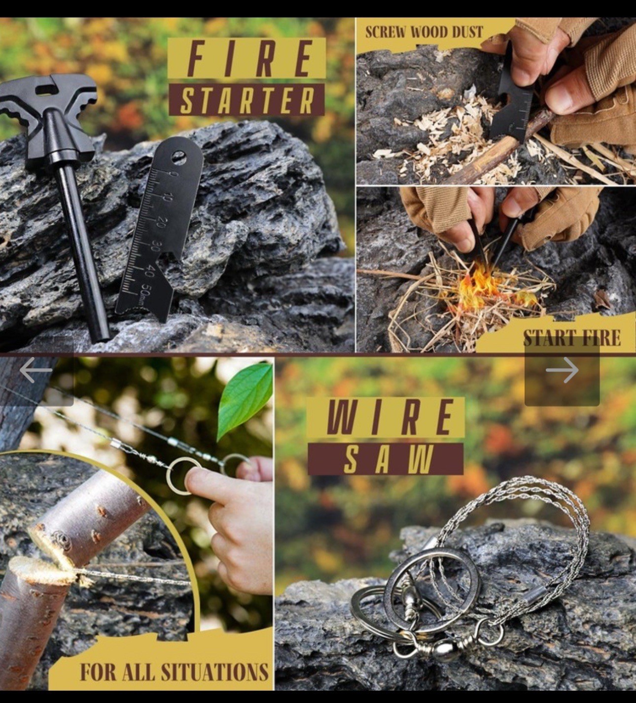 TRSCIND Survival Kit 14 in 1 Equipment w/ Case, Compass, Fire Starter, Whistle