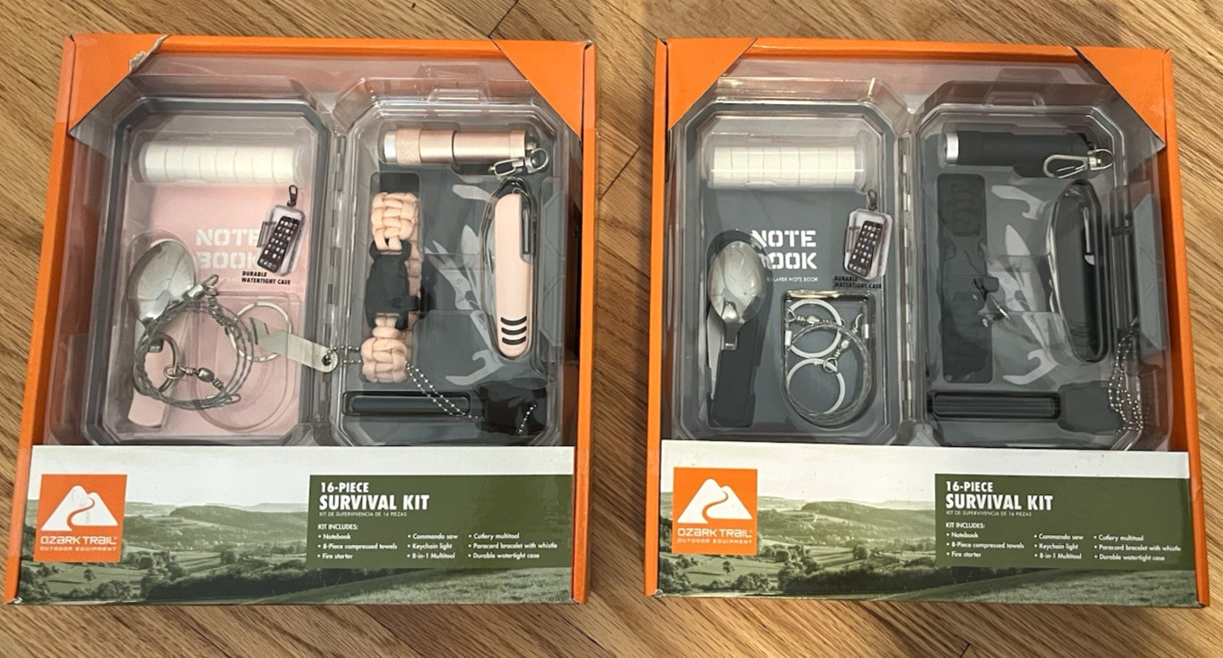 Ozark Trail 16-Pc Survival Kit – His and Hers Set of 2 – Black and Pink