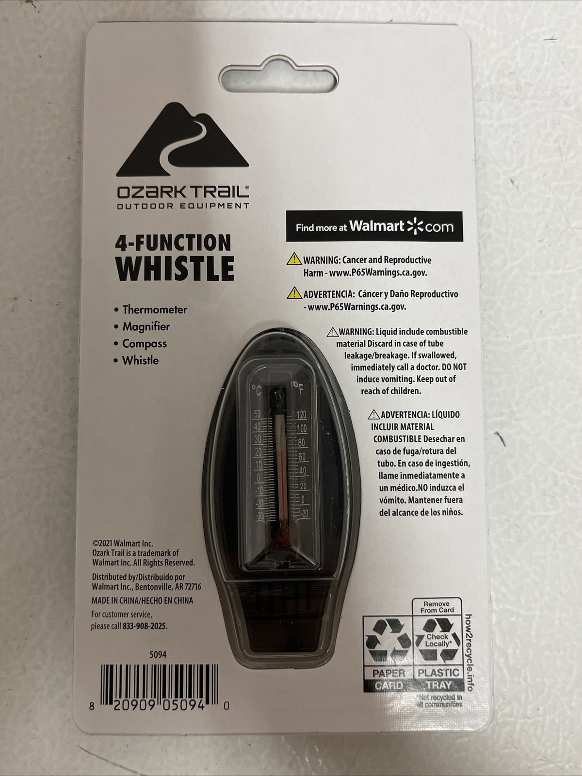 Ozark Trail 4-Function Whistle-thermometer, Magnifier, Compass, Whistle- New