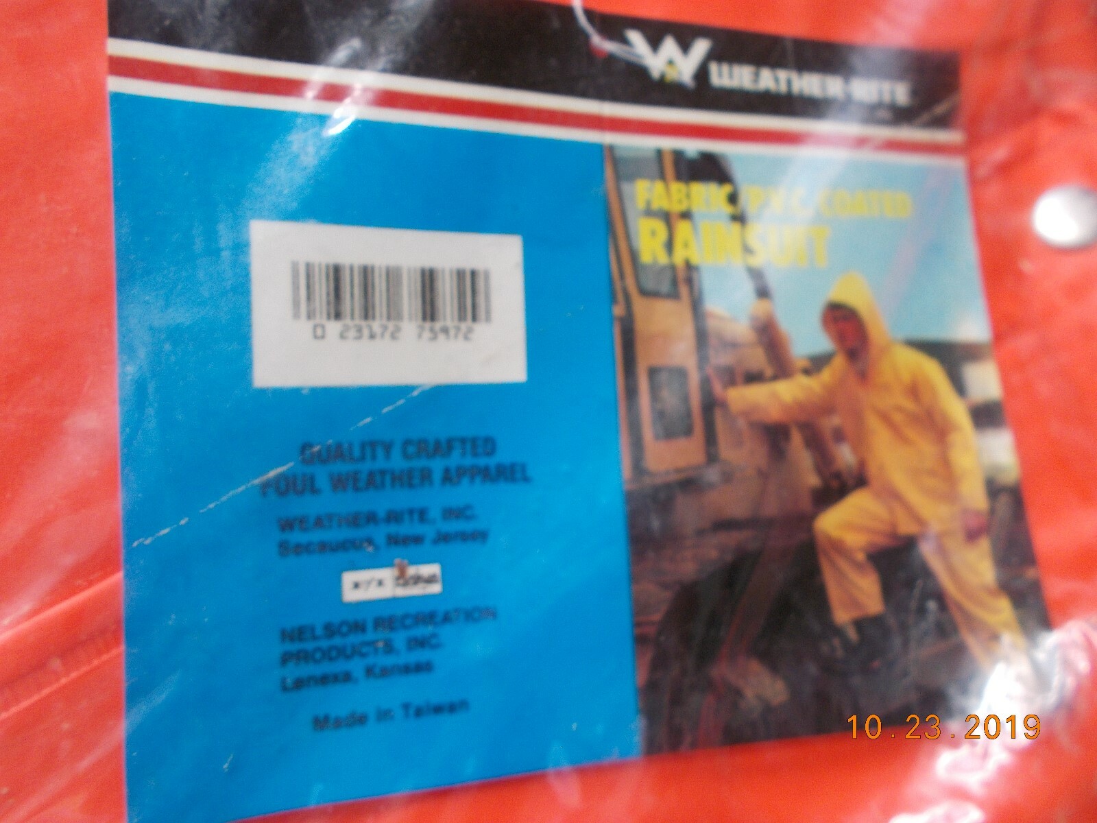NOS Weather-Rite Fabric / PVC Coated 2 Pc + Hood Heavy Duty Rainsuit, Size S