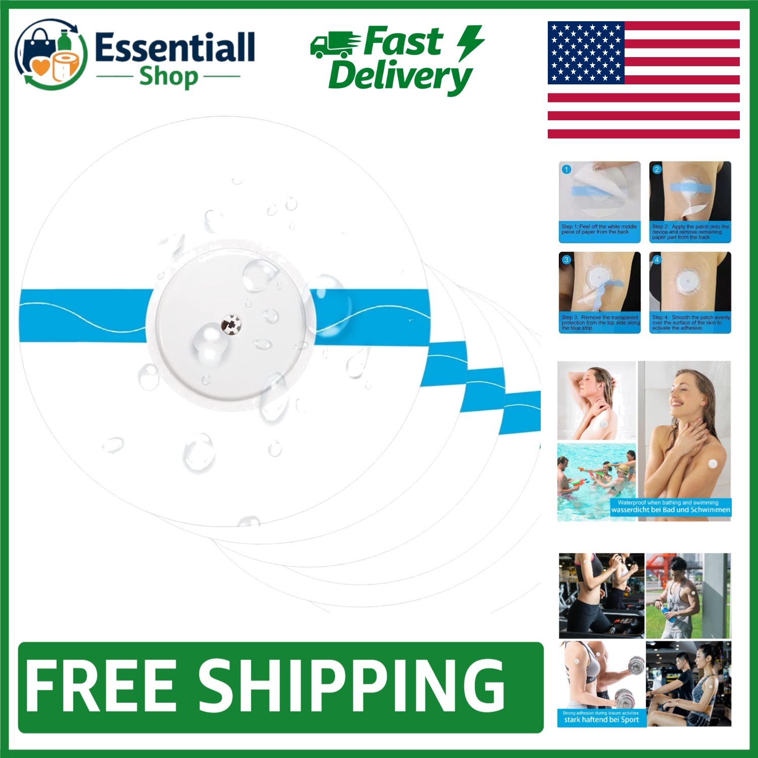Pre-Cut Transparent Sports Tape – 20 Pack for Secure CGM Adhesion & Skin Comfort