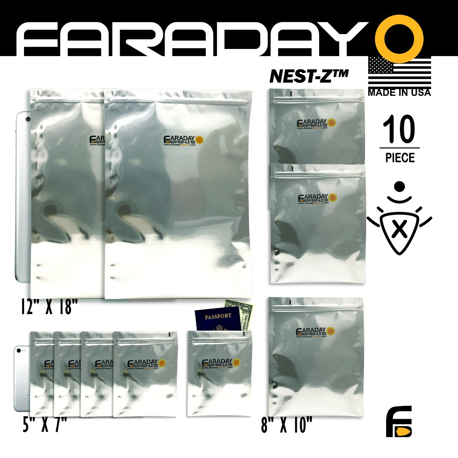 Faraday Cage EMP Bags, 7.0mil Heavy Duty, 10pc Kit BULK LOT X-LARGE..TESTED!