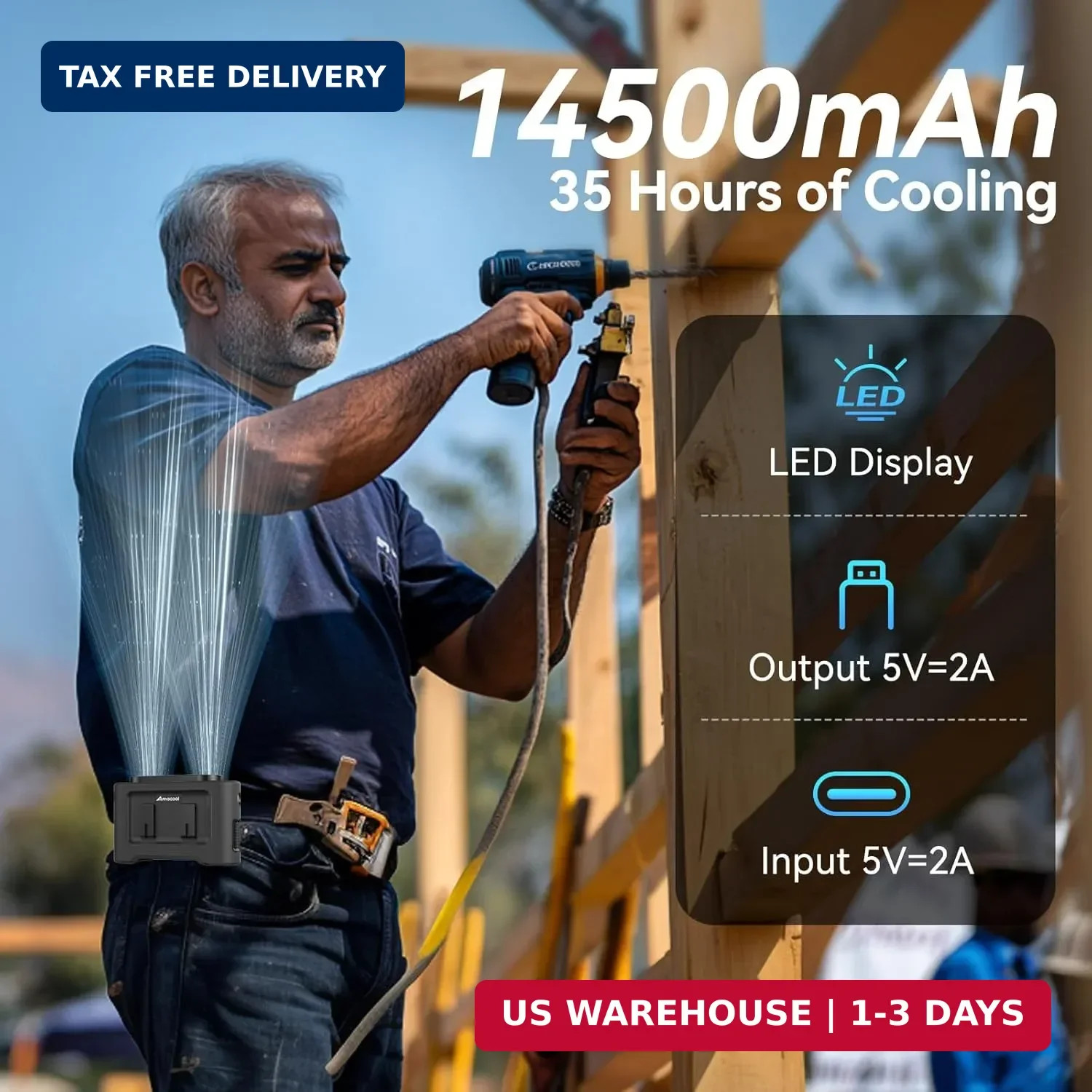 14500mAh Portable Waist Fan, Father’s Day Gifts for Dad Husband, Shirt Wearable