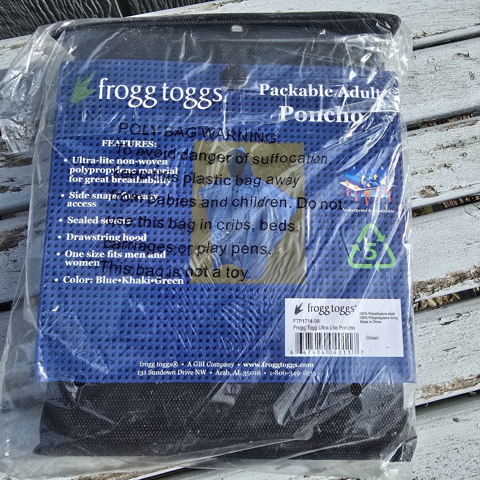 Frogg Toggs FTP1714-09 Ultra Lite Poncho Green Waterproof
