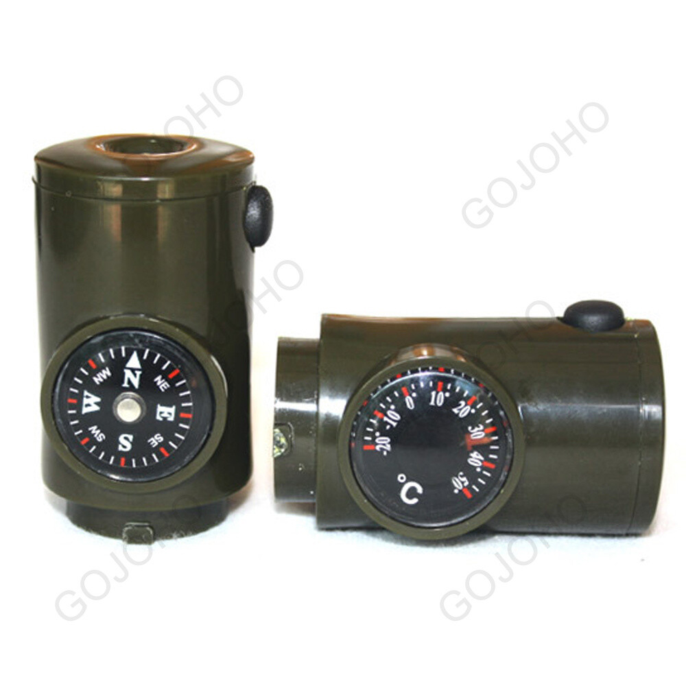 7 in 1 Military Emergency Survival Whistle Kit Compass Thermomet Tools LED Light