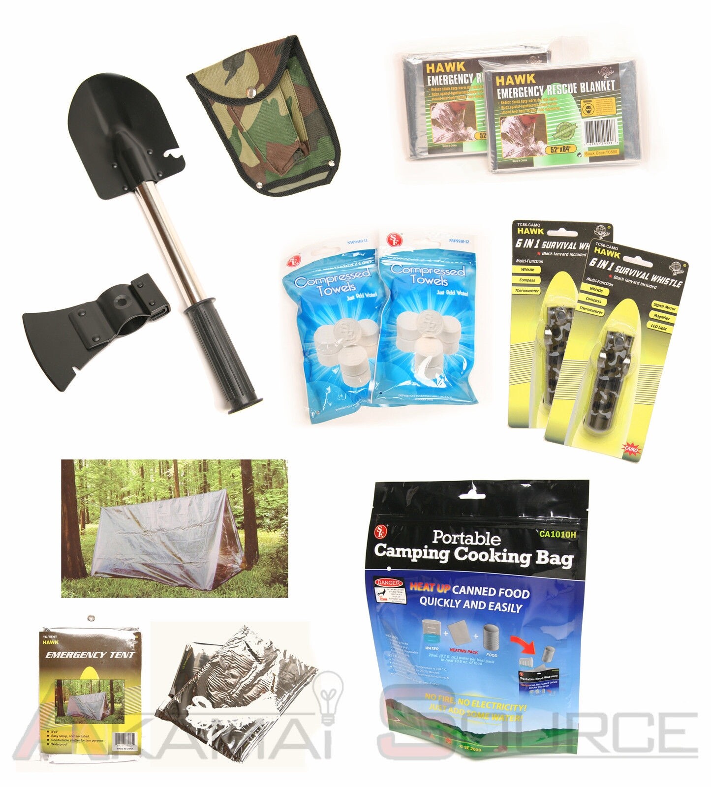 13pc Survival Knife Shovel Axe & Doomsday Camping Hiking Survival Tools Gear NR