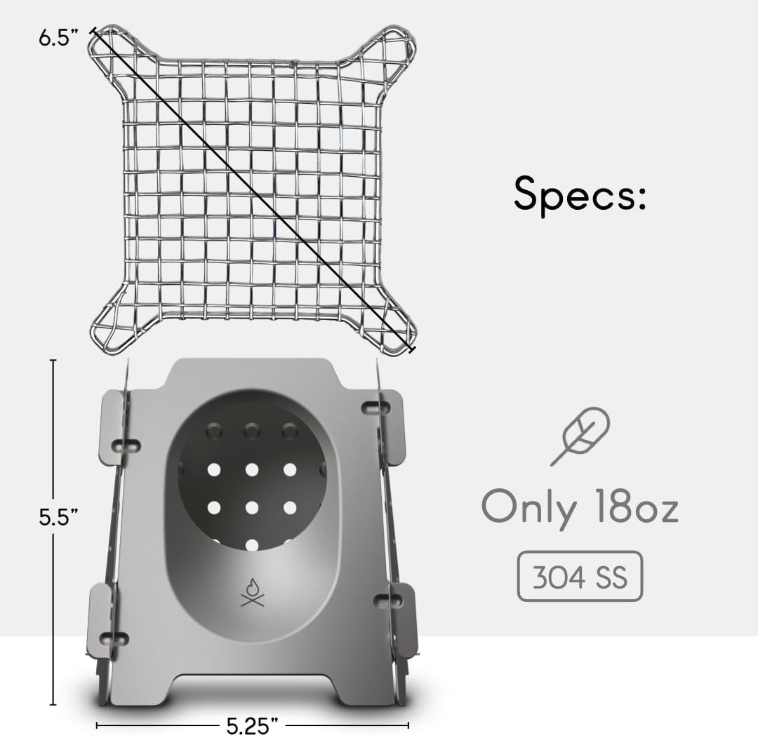 Überleben Stöker 18oz Flatpack Stainless Steel Wood Burning Camping Stove, Black