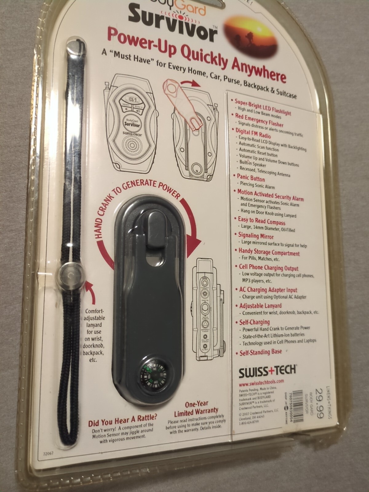 Swiss Tech Emergency Survival Radio PHONE CHARGER Flash LED Light Compass~NEW